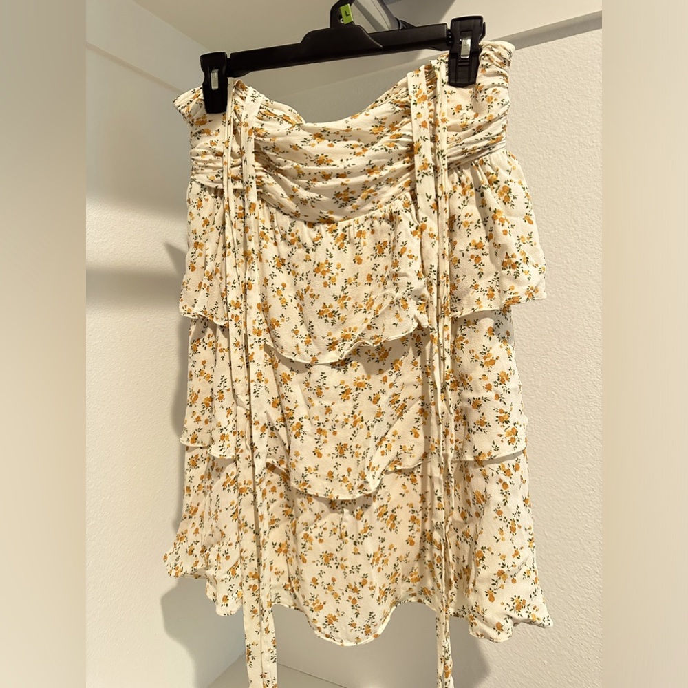 Reformation Floral Mini Dress in Cream and Yellow